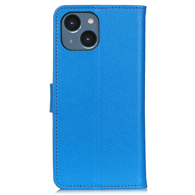 Para iPhone 15 Anti-Scratch Litchi Texture Phone Case Wallet Stand PU Leather Protective Shell - Azul