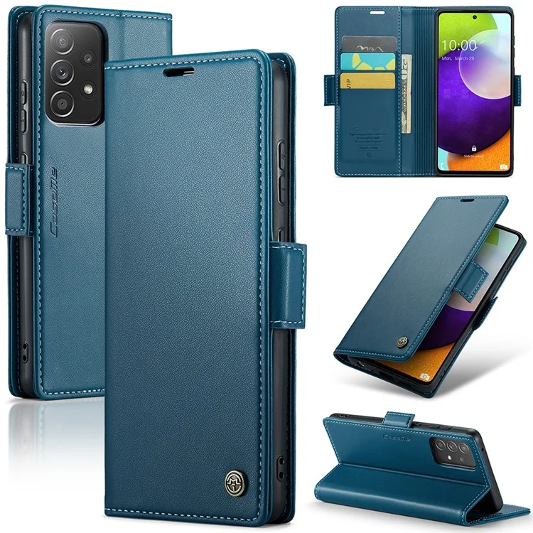 CASEME 023 Series para Samsung Galaxy A52 4G / A52s 5G / A52 5G RFID Blocking Stand Case Leather Wallet Phone Cover - Azul