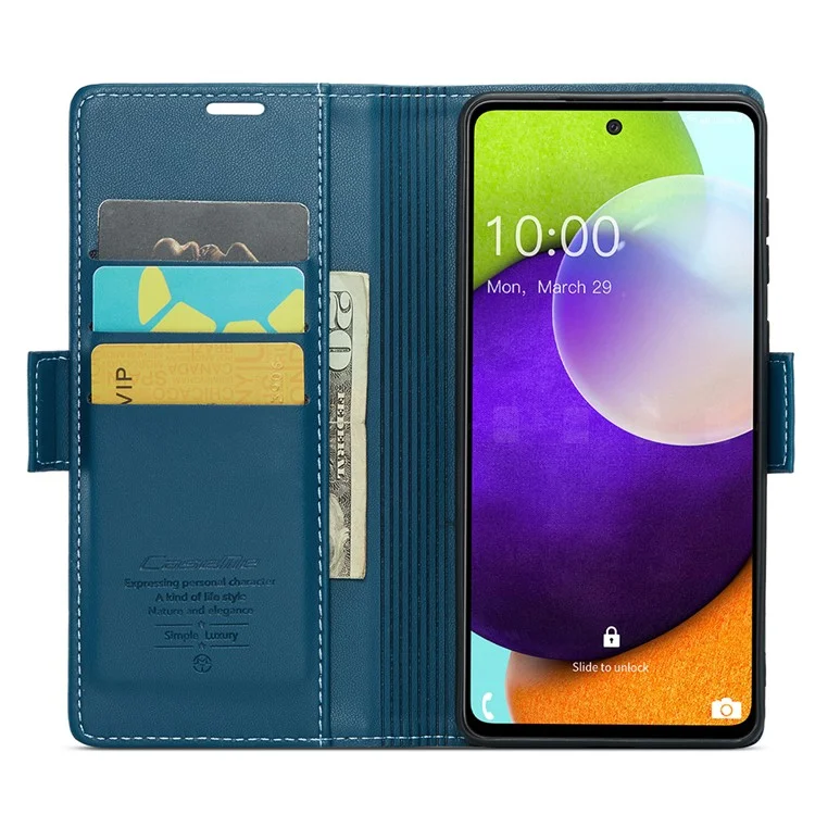 CASEME 023 Series para Samsung Galaxy A52 4G / A52s 5G / A52 5G RFID Blocking Stand Case Leather Wallet Phone Cover - Azul