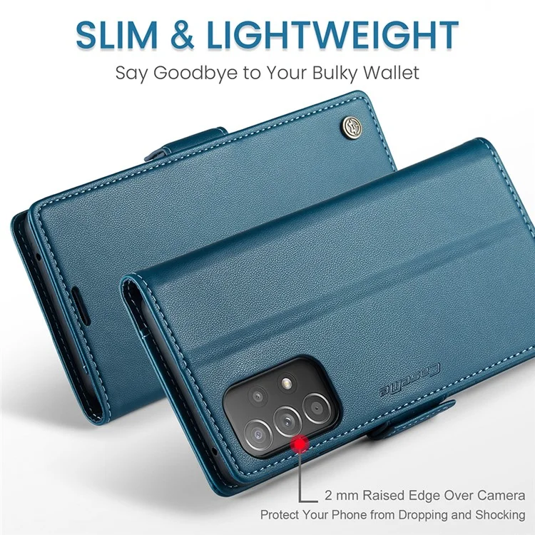 CASEME 023 Series para Samsung Galaxy A52 4G / A52s 5G / A52 5G RFID Blocking Stand Case Leather Wallet Phone Cover - Azul