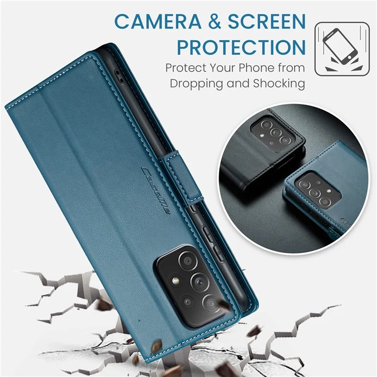 CASEME 023 Series para Samsung Galaxy A52 4G / A52s 5G / A52 5G RFID Blocking Stand Case Leather Wallet Phone Cover - Azul