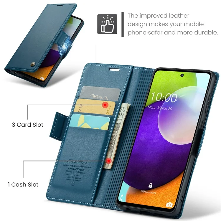 CASEME 023 Series para Samsung Galaxy A52 4G / A52s 5G / A52 5G RFID Blocking Stand Case Leather Wallet Phone Cover - Azul