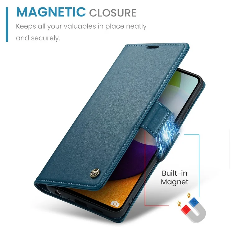 CASEME 023 Series para Samsung Galaxy A52 4G / A52s 5G / A52 5G RFID Blocking Stand Case Leather Wallet Phone Cover - Azul