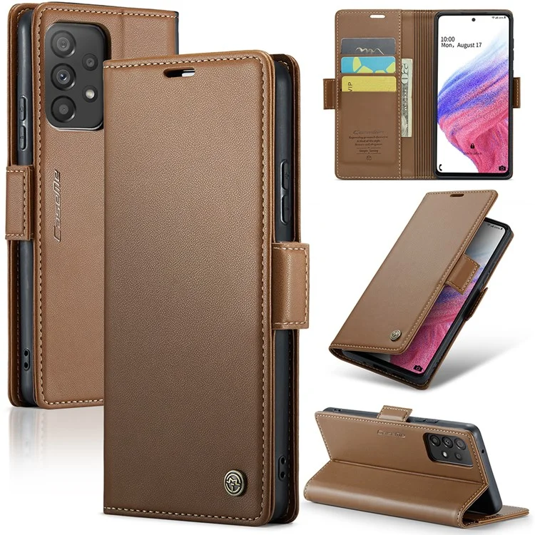 CASEME 023 Series Para Samsung Galaxy A53 5G Funda de Cartera con Bloqueo RFID Textura de Litchi Funda de Pie para Teléfono de Cuero - Marrón 