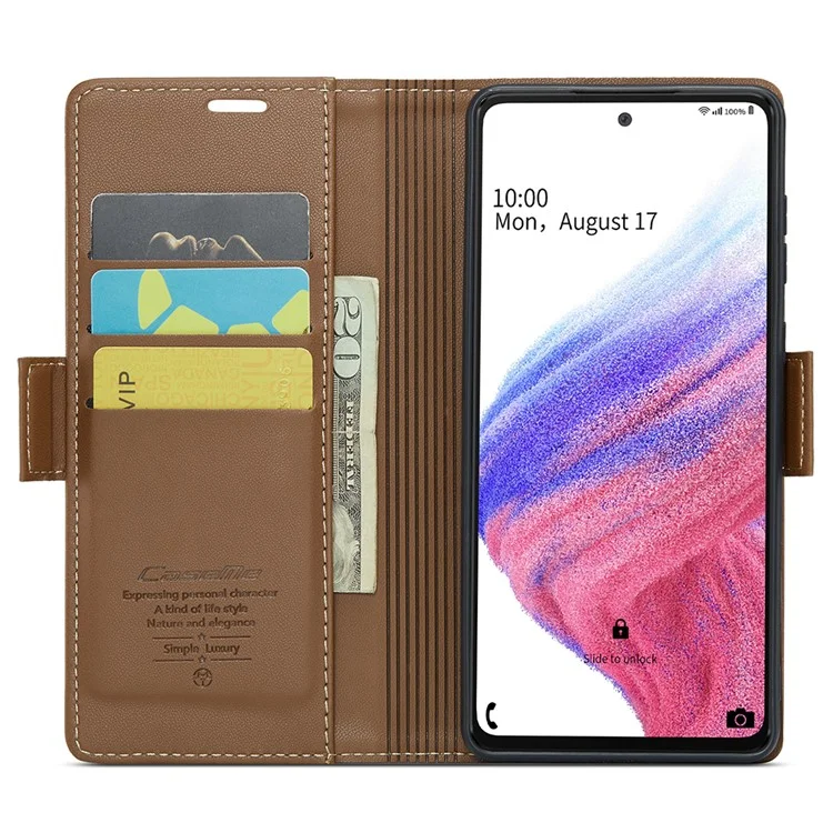 CASEME 023 Series Para Samsung Galaxy A53 5G Funda de Cartera con Bloqueo RFID Textura de Litchi Funda de Pie para Teléfono de Cuero - Marrón 