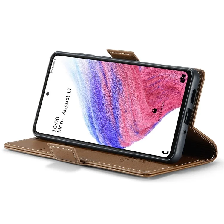 CASEME 023 Series Para Samsung Galaxy A53 5G Funda de Cartera con Bloqueo RFID Textura de Litchi Funda de Pie para Teléfono de Cuero - Marrón 
