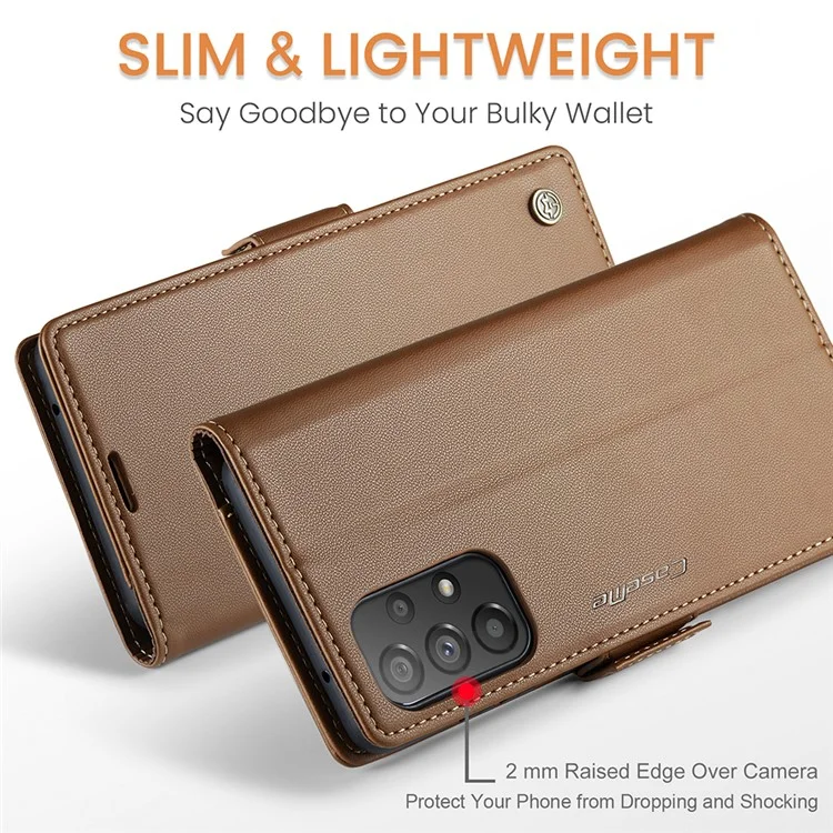CASEME 023 Series Para Samsung Galaxy A53 5G Funda de Cartera con Bloqueo RFID Textura de Litchi Funda de Pie para Teléfono de Cuero - Marrón 