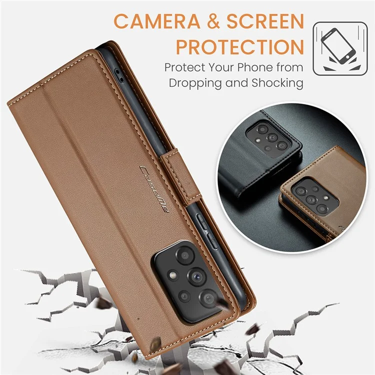 CASEME 023 Series Para Samsung Galaxy A53 5G Funda de Cartera con Bloqueo RFID Textura de Litchi Funda de Pie para Teléfono de Cuero - Marrón 