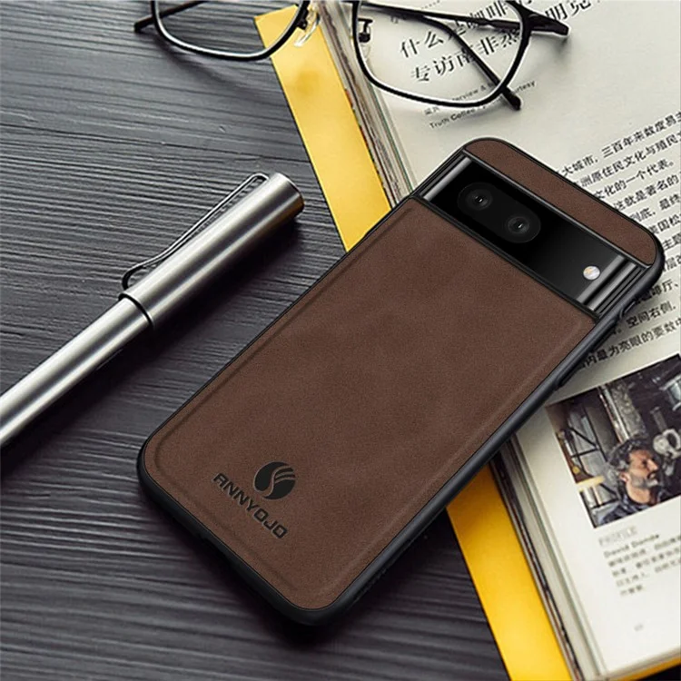 ANNYOJO For Google Pixel 7a Anti-scratch PU Leather Coated PC+TPU Phone Case Support Magnetic Car Mount - Coffee