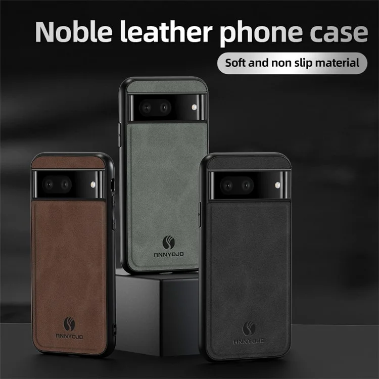 ANNYOJO For Google Pixel 7a Anti-scratch PU Leather Coated PC+TPU Phone Case Support Magnetic Car Mount - Coffee