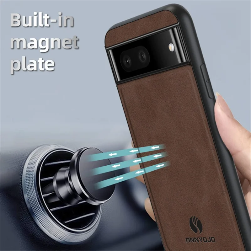 ANNYOJO For Google Pixel 7a Anti-scratch PU Leather Coated PC+TPU Phone Case Support Magnetic Car Mount - Black