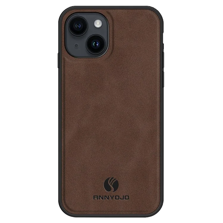ANNYOJO Funda para iPhone 14 con soporte magnético de coche, revestimiento de piel de PU, cubierta de PC+TPU - Café