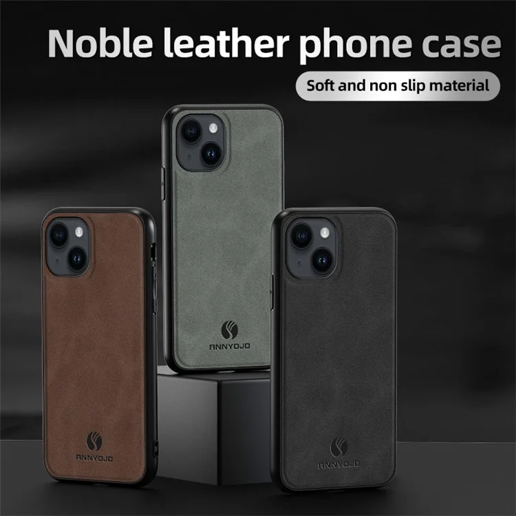 ANNYOJO Funda para iPhone 14 con soporte magnético de coche, revestimiento de piel de PU, cubierta de PC+TPU - Café