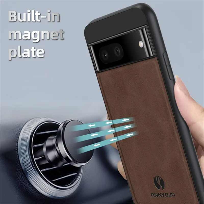 ANNYOJO PU Leather Coated PC+TPU Cover for Google Pixel 7 5G , Phone Case Support Magnetic Car Mount - Black