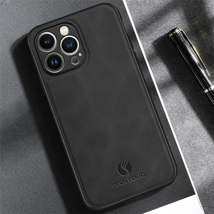 ANNYOJO For iPhone 14 Pro Max Phone Case PU Leather+PC+TPU Bump Proof Cover with Car Mount Metal Sheet - Coffee