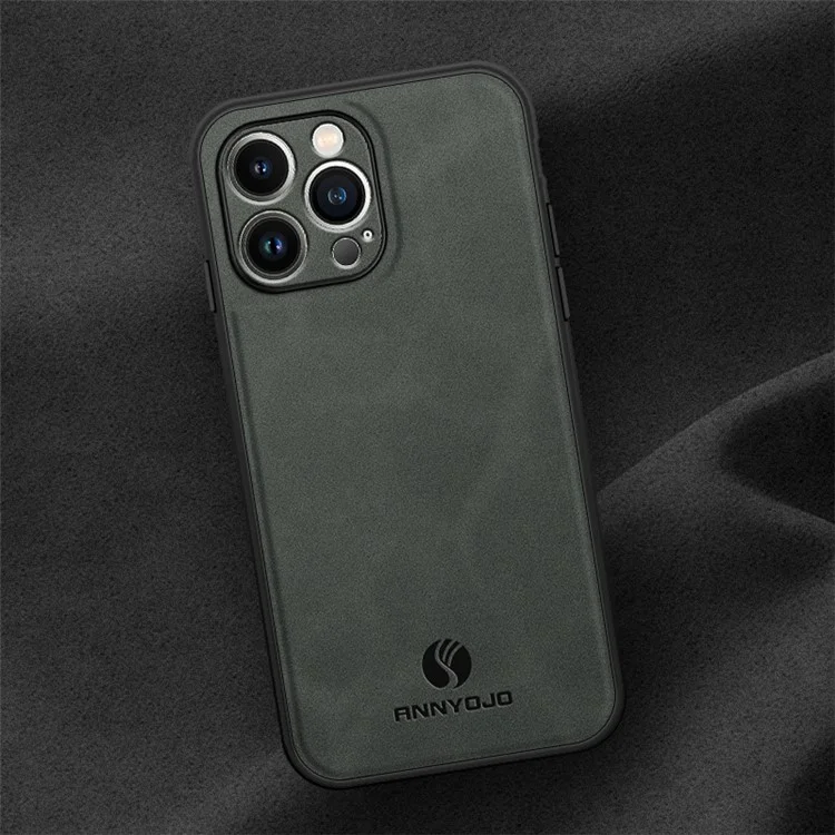 ANNYOJO For iPhone 14 Pro Max Phone Case PU Leather+PC+TPU Bump Proof Cover with Car Mount Metal Sheet - Coffee