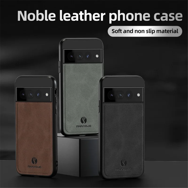 ANNYOJO Capa de proteção à prova de choques para Google Pixel 7 Pro 5G, em couro PU + PC + TPU, com suporte para carro com placa metálica - Coffee