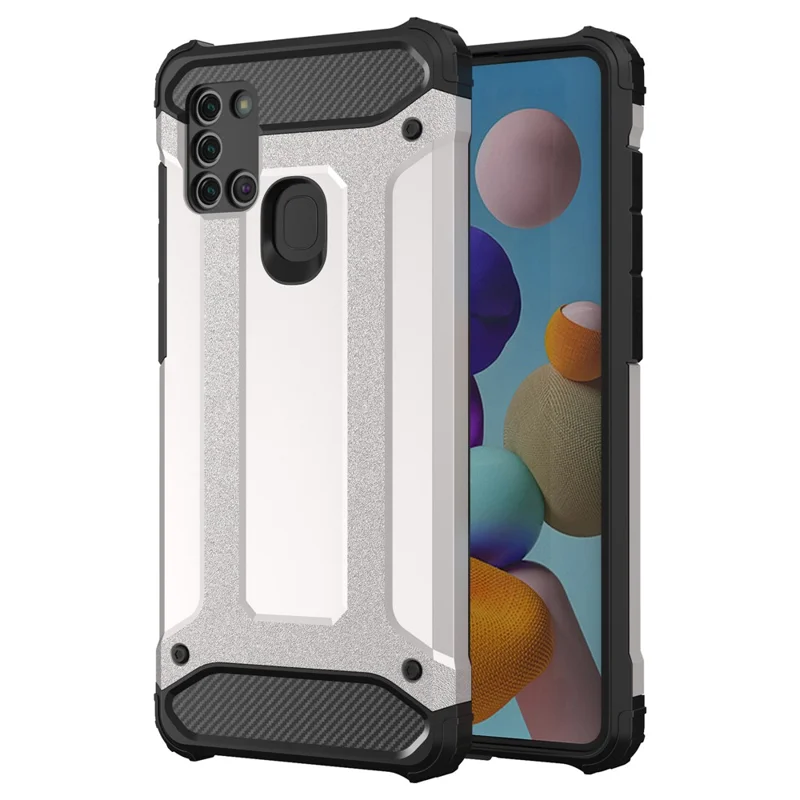 Mobile Phone Cover for Samsung Galaxy A21s Drop Protection PC+TPU Back Case - Silver