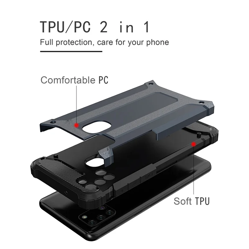 Mobile Phone Cover for Samsung Galaxy A21s Drop Protection PC+TPU Back Case - Silver