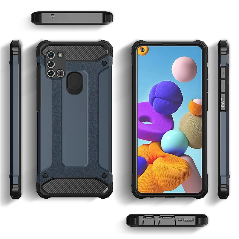 Mobile Phone Cover for Samsung Galaxy A21s Drop Protection PC+TPU Back Case - Silver