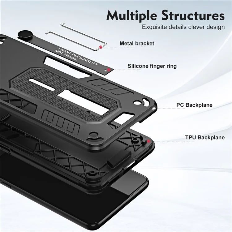 Für Samsung Galaxy M54 5G / F54 5G Handyhülle Silikon-Ring-Strap TPU+PC Backcover mit Metallständer - Schwarz