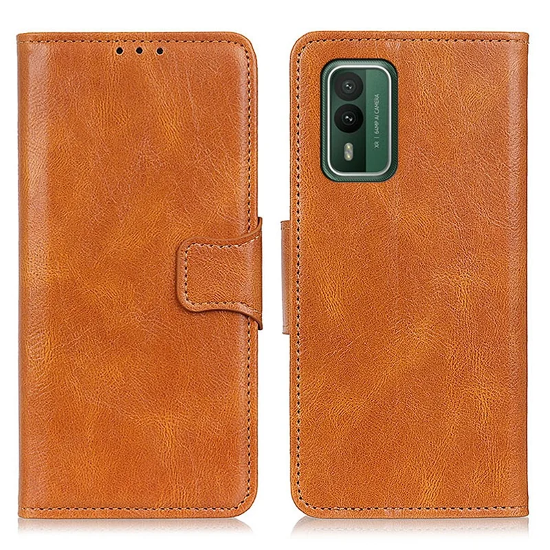 Voor Nokia XR21 PU Leren Flip Folio Hoes Crazy Horse Structuur Portemonnee Stand Telefoonhoes - Bruin