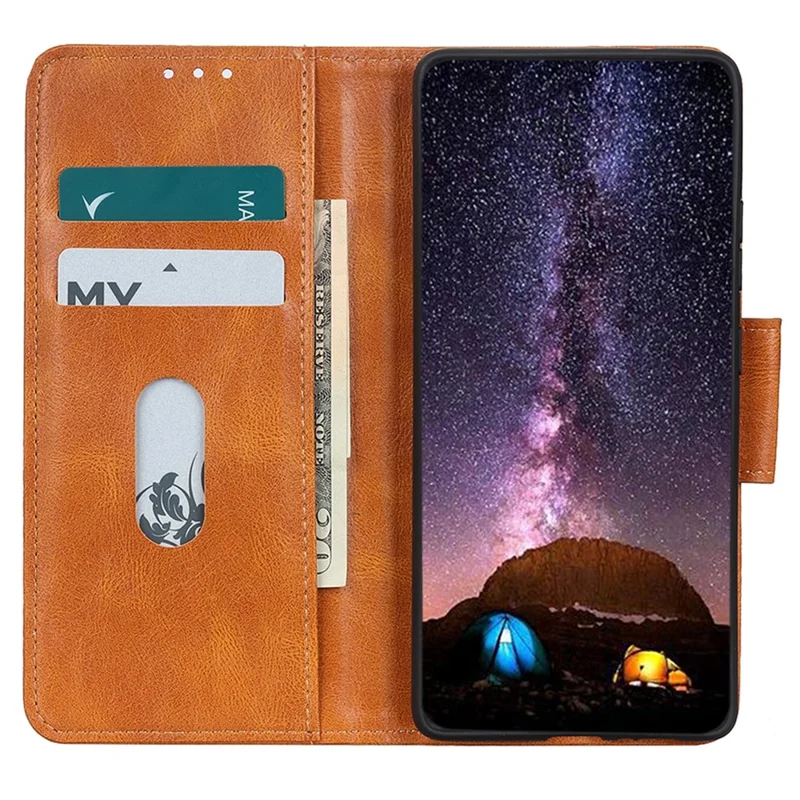 Voor Nokia XR21 PU Leren Flip Folio Hoes Crazy Horse Structuur Portemonnee Stand Telefoonhoes - Bruin