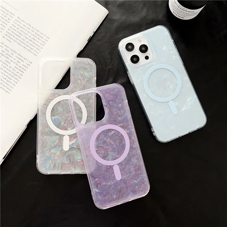 Para iPhone 14 Pro Max IMD Shell Pattern TPU + PC Phone Case Anti-scratch Cover Compatible with MagSafe - Baby Blue