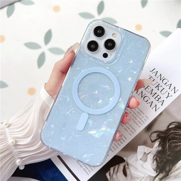 Para iPhone 14 Pro Max IMD Shell Pattern TPU + PC Phone Case Anti-scratch Cover Compatible with MagSafe - Baby Blue