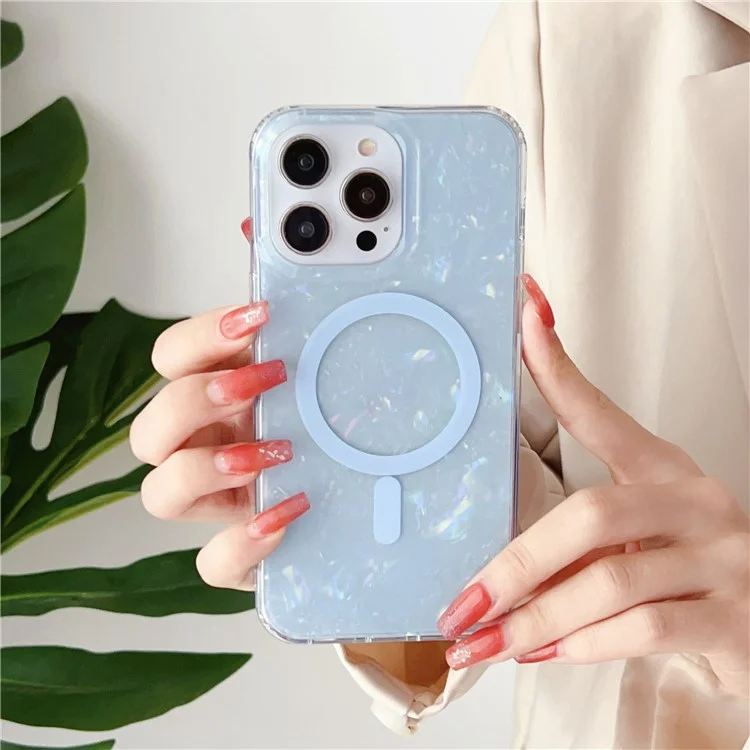 Para iPhone 14 Pro Max IMD Shell Pattern TPU + PC Phone Case Anti-scratch Cover Compatible with MagSafe - Baby Blue