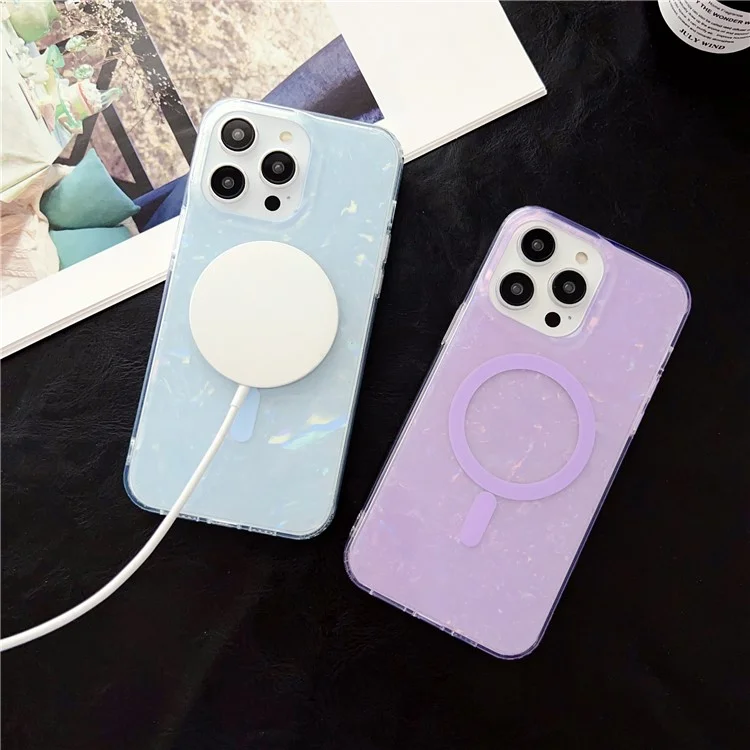 Para iPhone 14 Pro Max IMD Shell Pattern TPU + PC Phone Case Anti-scratch Cover Compatible with MagSafe - Baby Blue