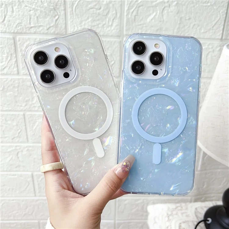 Para iPhone 14 Pro Max IMD Shell Pattern TPU + PC Phone Case Anti-scratch Cover Compatible with MagSafe - Baby Blue
