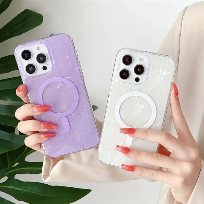 For iPhone 14 Pro Max IMD Shell Pattern TPU + PC Phone Case Anti-scratch Cover Compatible with MagSafe - Light Purple