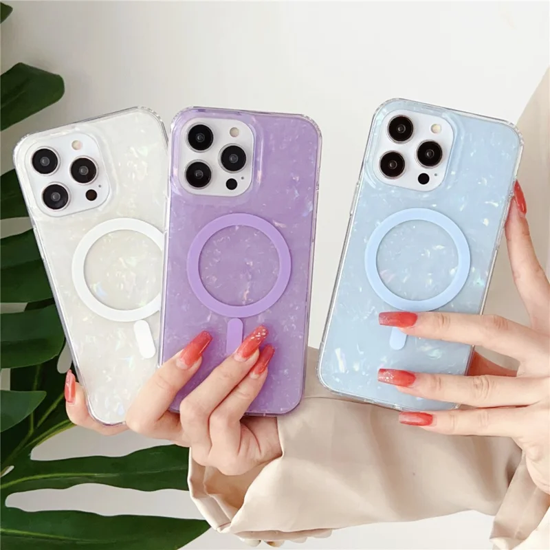For iPhone 14 Pro Max IMD Shell Pattern TPU + PC Phone Case Anti-scratch Cover Compatible with MagSafe - Light Purple