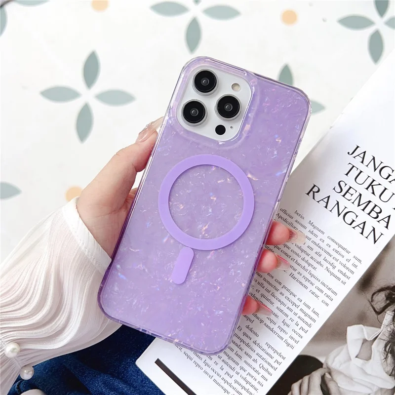 For iPhone 14 Pro Max IMD Shell Pattern TPU + PC Phone Case Anti-scratch Cover Compatible with MagSafe - Light Purple