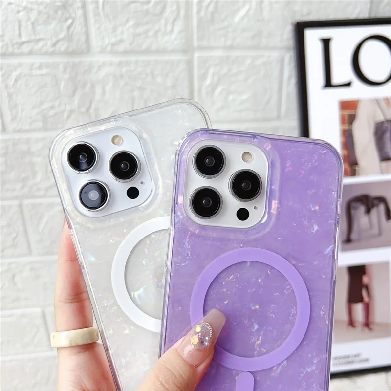 For iPhone 14 Pro Max IMD Shell Pattern TPU + PC Phone Case Anti-scratch Cover Compatible with MagSafe - Light Purple