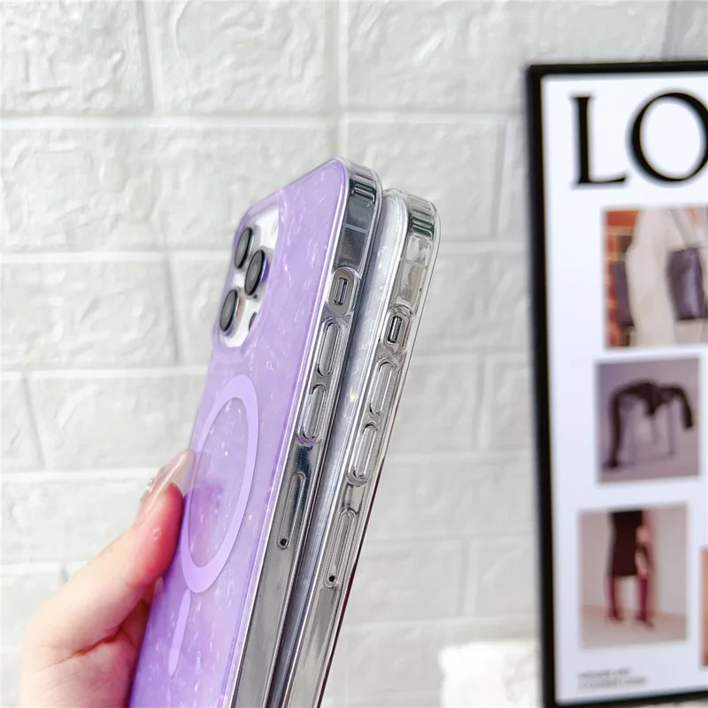 For iPhone 14 Pro Max IMD Shell Pattern TPU + PC Phone Case Anti-scratch Cover Compatible with MagSafe - Light Purple