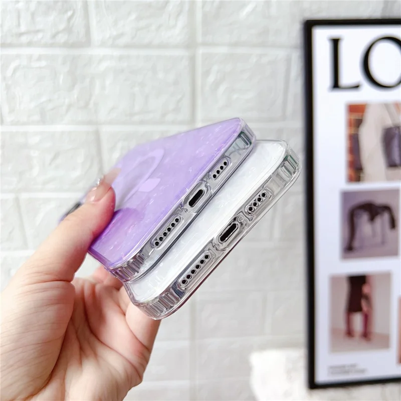 For iPhone 14 Pro Max IMD Shell Pattern TPU + PC Phone Case Anti-scratch Cover Compatible with MagSafe - Light Purple