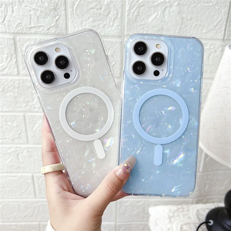 For iPhone 14 Pro Max IMD Shell Pattern TPU + PC Phone Case Anti-scratch Cover Compatible with MagSafe - Light Purple
