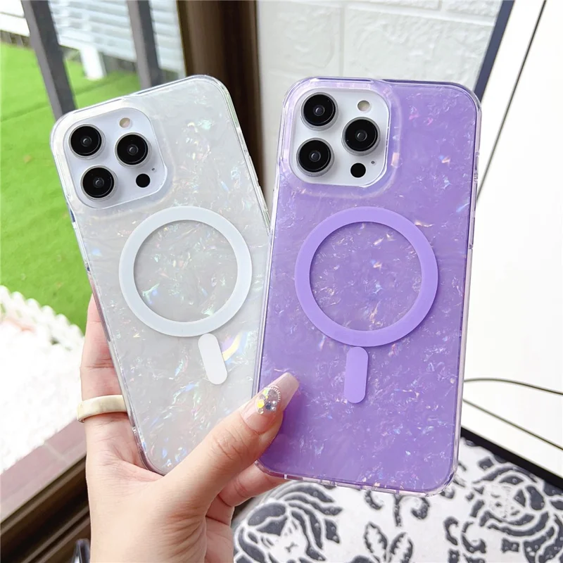 For iPhone 14 Pro Max IMD Shell Pattern TPU + PC Phone Case Anti-scratch Cover Compatible with MagSafe - Light Purple