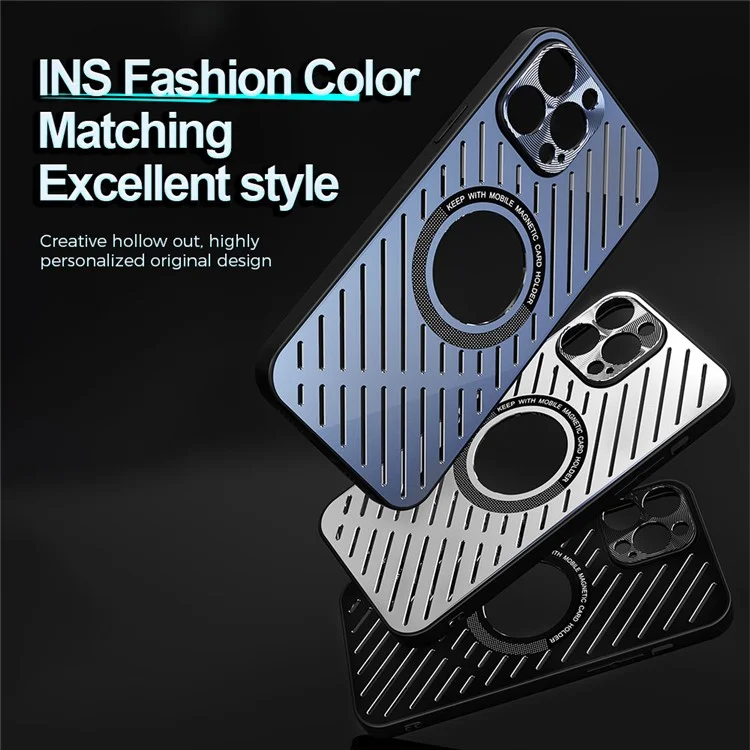 R-just RJ57 Para Iphone 12 Pro Max Disipación de Calor Hollow Metal+TPU Case de Teléfono Compatible Con Magsafe - Plata