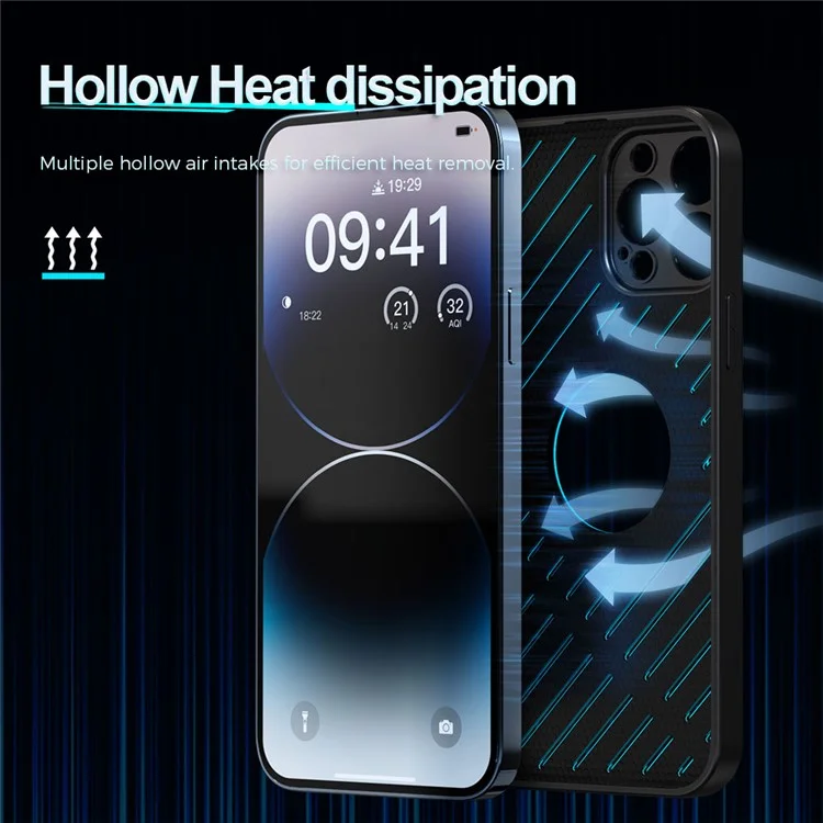 R-just RJ57 Para Iphone 12 Pro Max Disipación de Calor Hollow Metal+TPU Case de Teléfono Compatible Con Magsafe - Plata