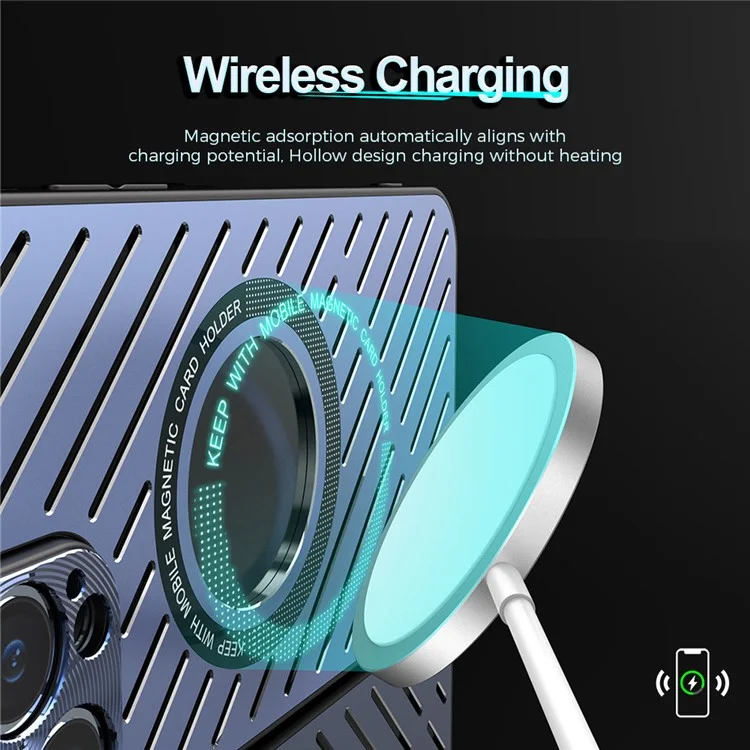R-just RJ57 Para Iphone 12 Pro Max Disipación de Calor Hollow Metal+TPU Case de Teléfono Compatible Con Magsafe - Plata