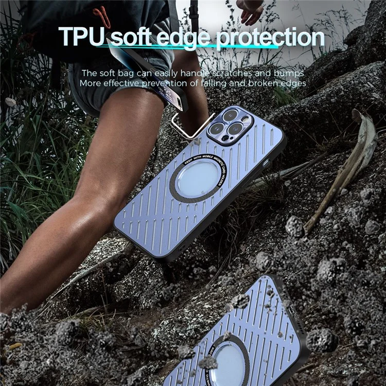 R-just RJ57 Para Iphone 12 Pro Max Disipación de Calor Hollow Metal+TPU Case de Teléfono Compatible Con Magsafe - Plata