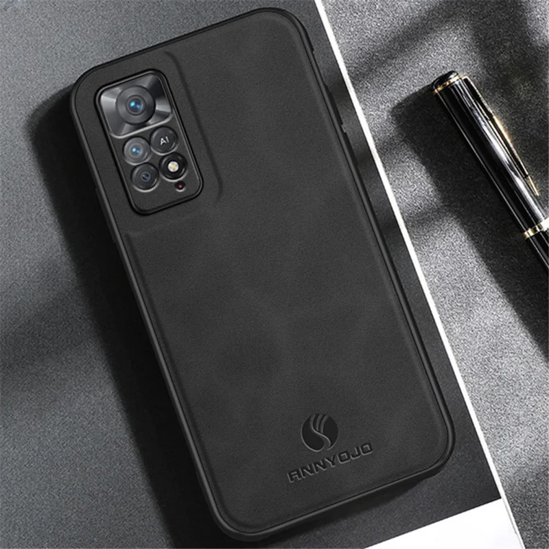 ANNYOJO für Xiaomi Redmi Note 11 Pro 4G (Mediatek) / Note 11 Pro 5G (Qualcomm) PU-Leder+PC+TPU Handyhülle mit Autohalterung Metallplatte - Schwarz