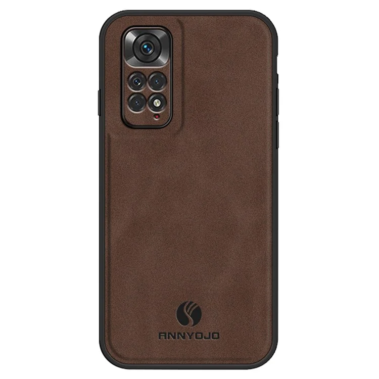 ANNYOJO Per Xiaomi Redmi Note 11S 4G Custodia per telefono cellulare Custodia in pelle PU+PC+TPU con supporto per auto Foglio metallico - Caffè