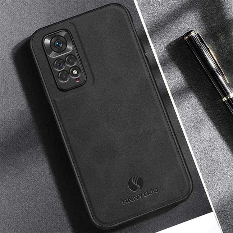 ANNYOJO Per Xiaomi Redmi Note 11S 4G Custodia per telefono cellulare Custodia in pelle PU+PC+TPU con supporto per auto Foglio metallico - Caffè