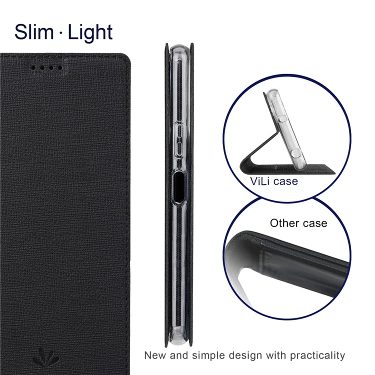 VILI DMX Series PU Кожаный Чехол для Sharp Aquos Wish3, Слоты для Карт, Защитный Чехол для Телефона - Черный