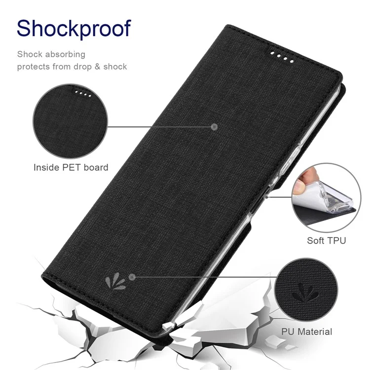 VILI DMX Series PU Кожаный Чехол для Sharp Aquos Wish3, Слоты для Карт, Защитный Чехол для Телефона - Черный