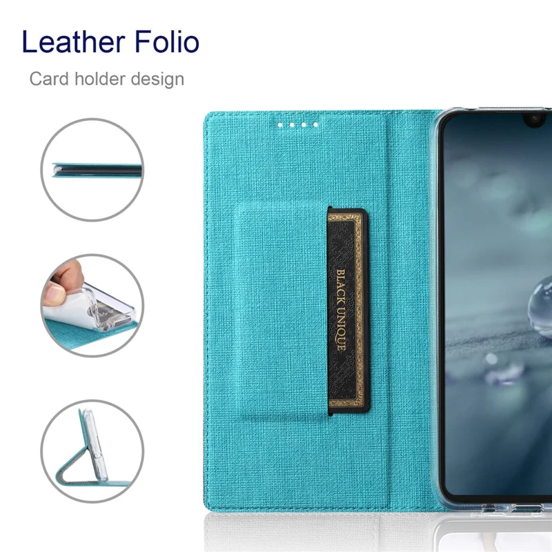 VILI DMX Series PU Leather Phone Case for Sharp Aquos Wish3  , Card Slots Stand Protective Phone Cover - Blue